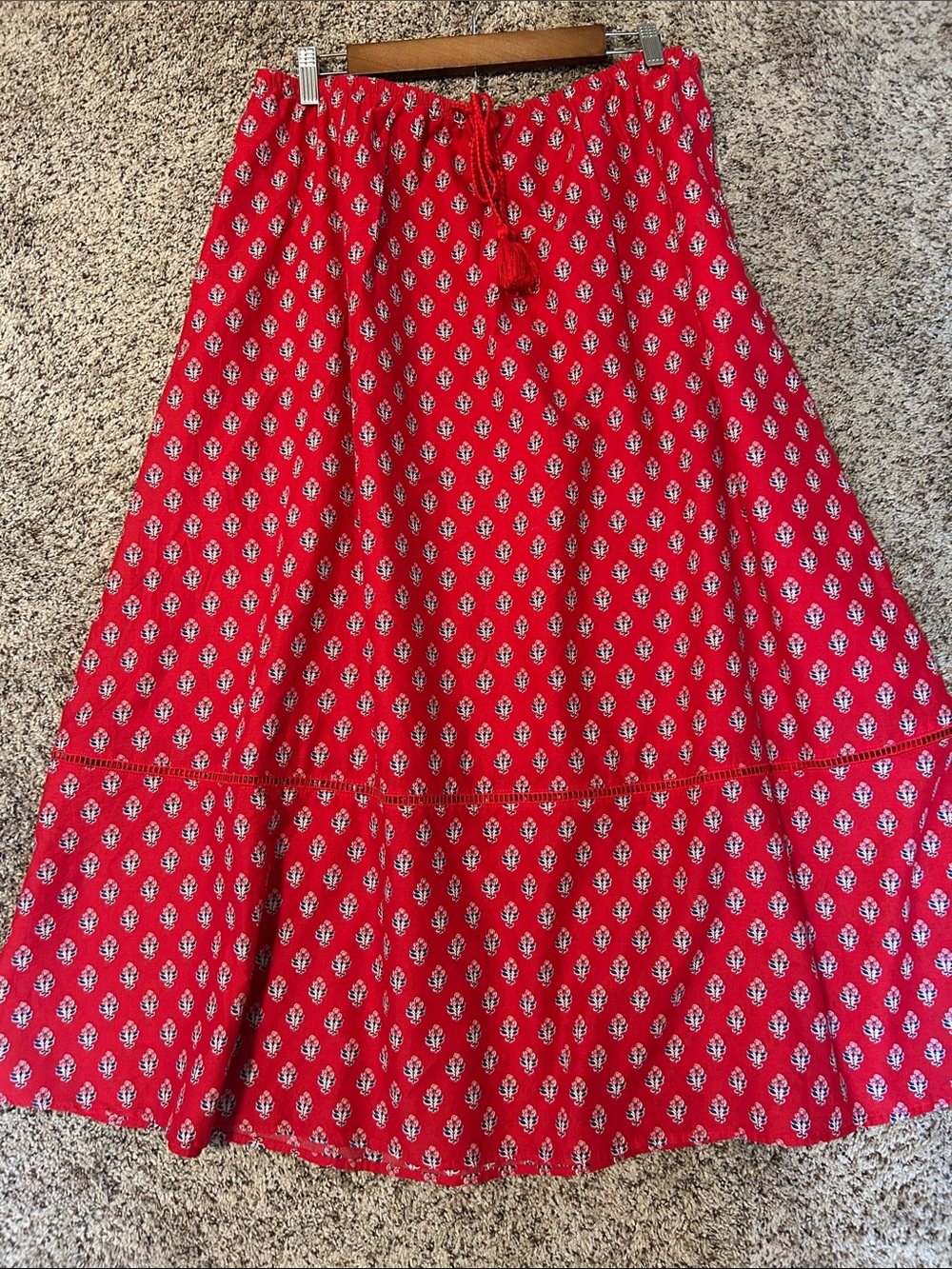 Universal Thread Red Printed Tiered Maxi Skirt with Tassel